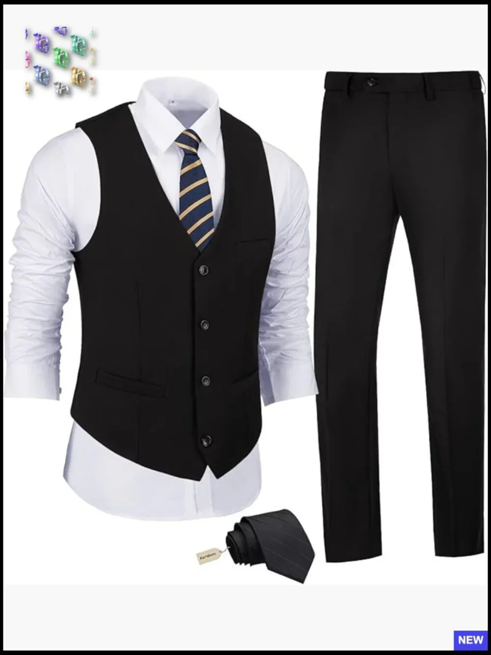 Slim Fit Suit Set with Vest and Tie Modern Formal Business Wear